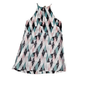 Tyche Halter Dress Women's Size Small Boho Mini Sleeveless Green Blue Harlequin